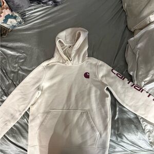 Carhartt Cream Hoodie with Logo and Sleeve Print